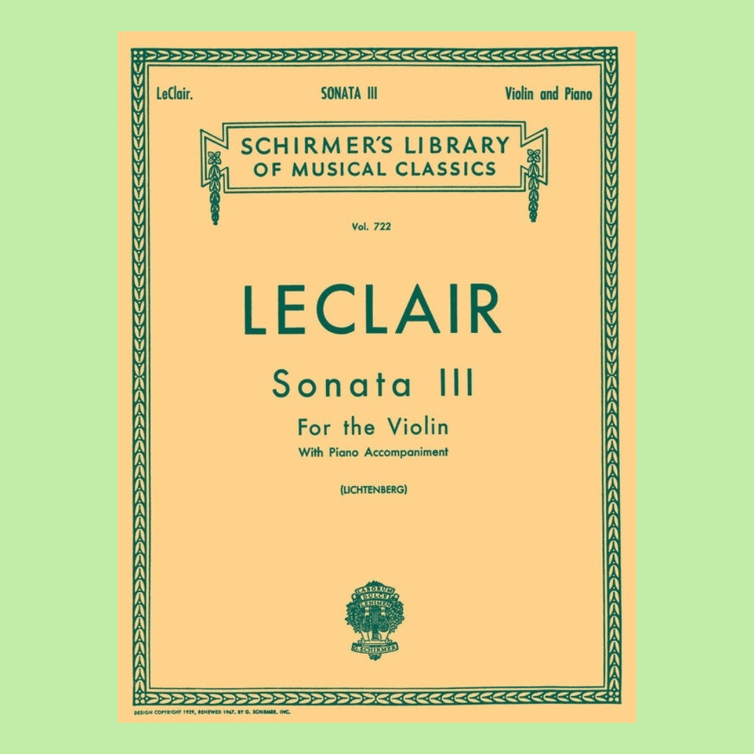 Leclair - Sonata No 3 D Major Violin with Piano Accompaniment Book