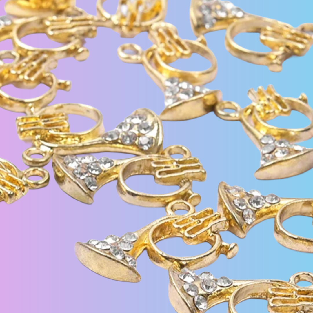 French Horn Necklace - (Gold and Crystal Rhinestones)