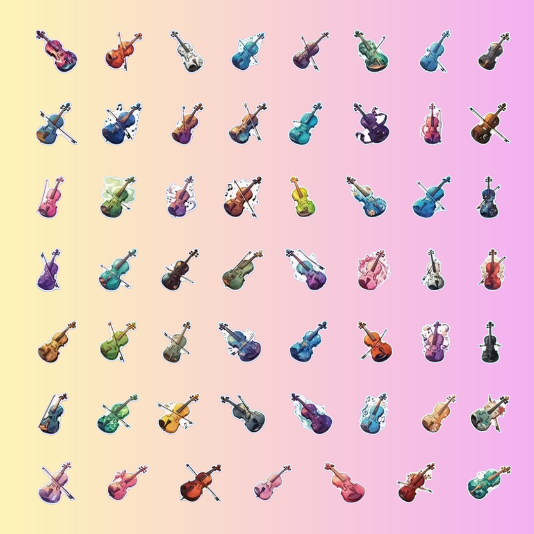 Colourful Violin Sticker Pack (27 Stickers)