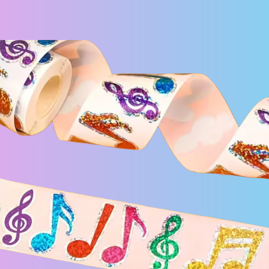 Sparkling Glitter Music Note Stickers - Extra Large Roll (500 Pieces)
