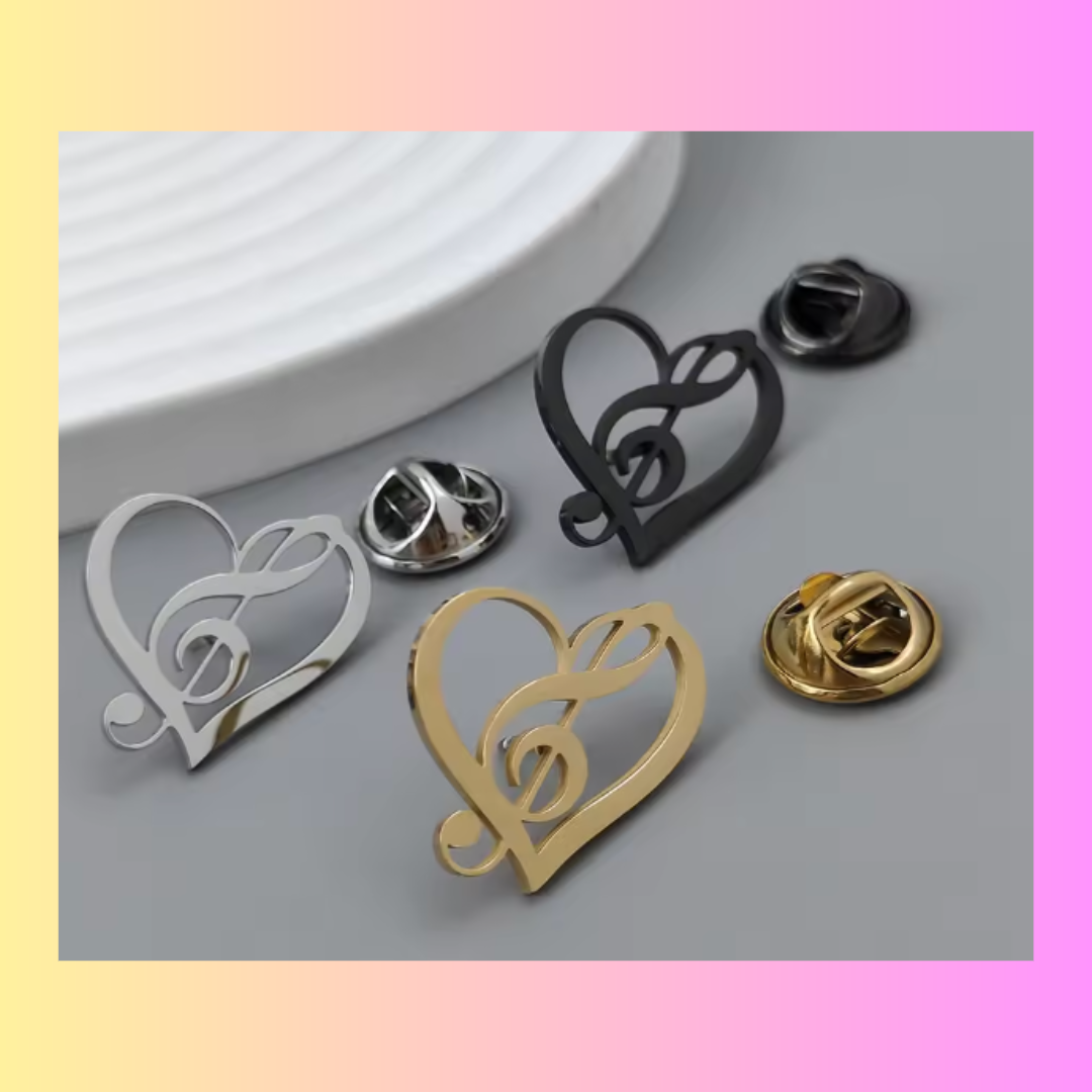 Black Treble Clef Heart Lapel Pin
