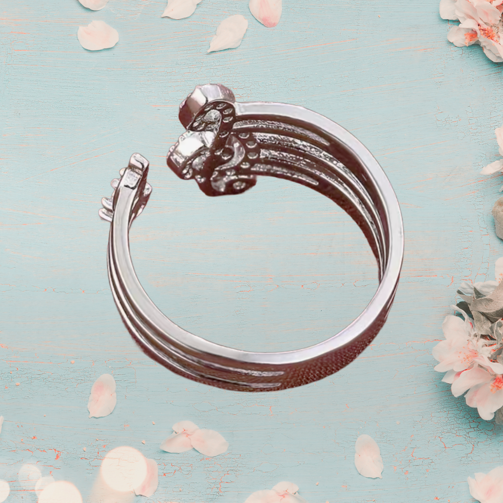 Silver and White Rhinestone Treble Clef Adjustable Ring