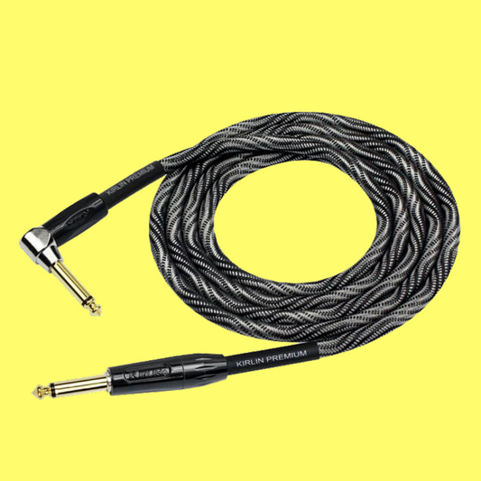 Kirlin IWB202WBW 20ft Premium Plus Wave Black Instrument Cable (Right Angle-Straight)