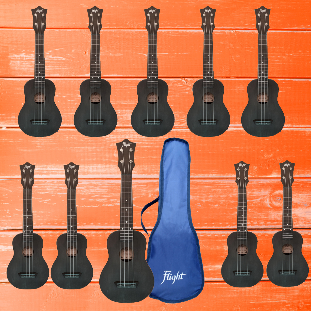 Flight TUS35 ABS Soprano Black Ukulele with Bag - 10 Ukuleles (Student Ukulele Pack )