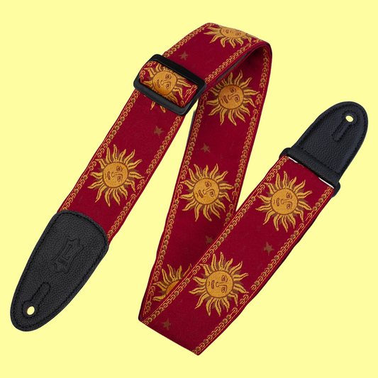 Levy Red Jacquard Yellow-on-Red Sun Woven Guitar Strap 2" Wide