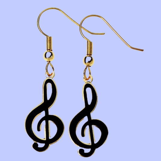 Earrings G Clef - Gold and Black