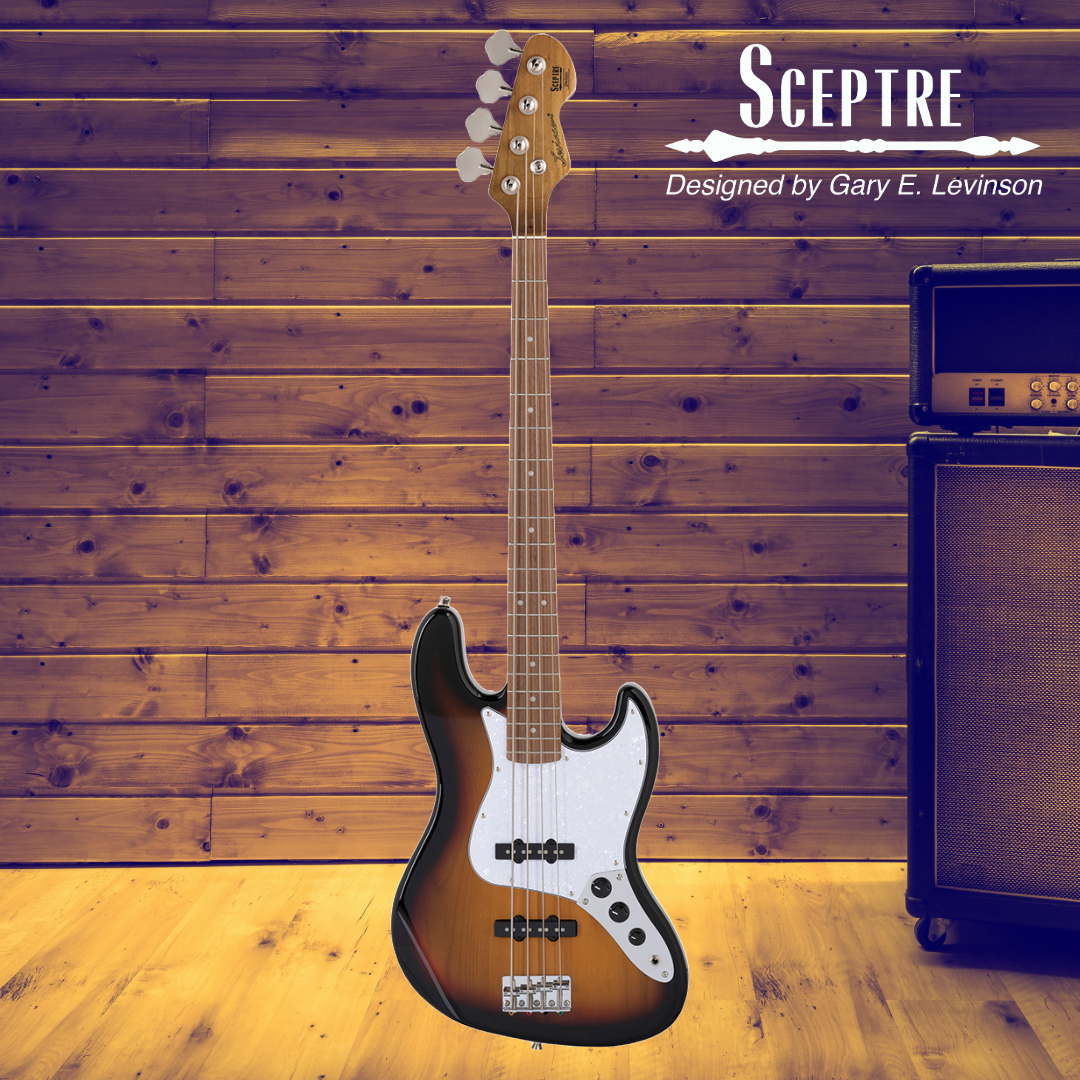 Sceptre DeSoto Standard Double Cutaway 3 Tone Sunburst Bass Guitar