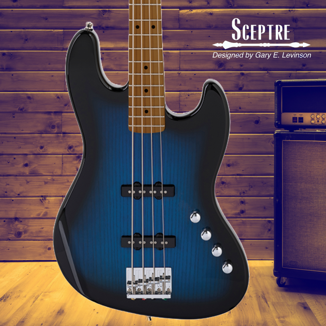 Sceptre DeSoto Deluxe Bass Guitar - Double Cutaway See Thru Ocean Blue