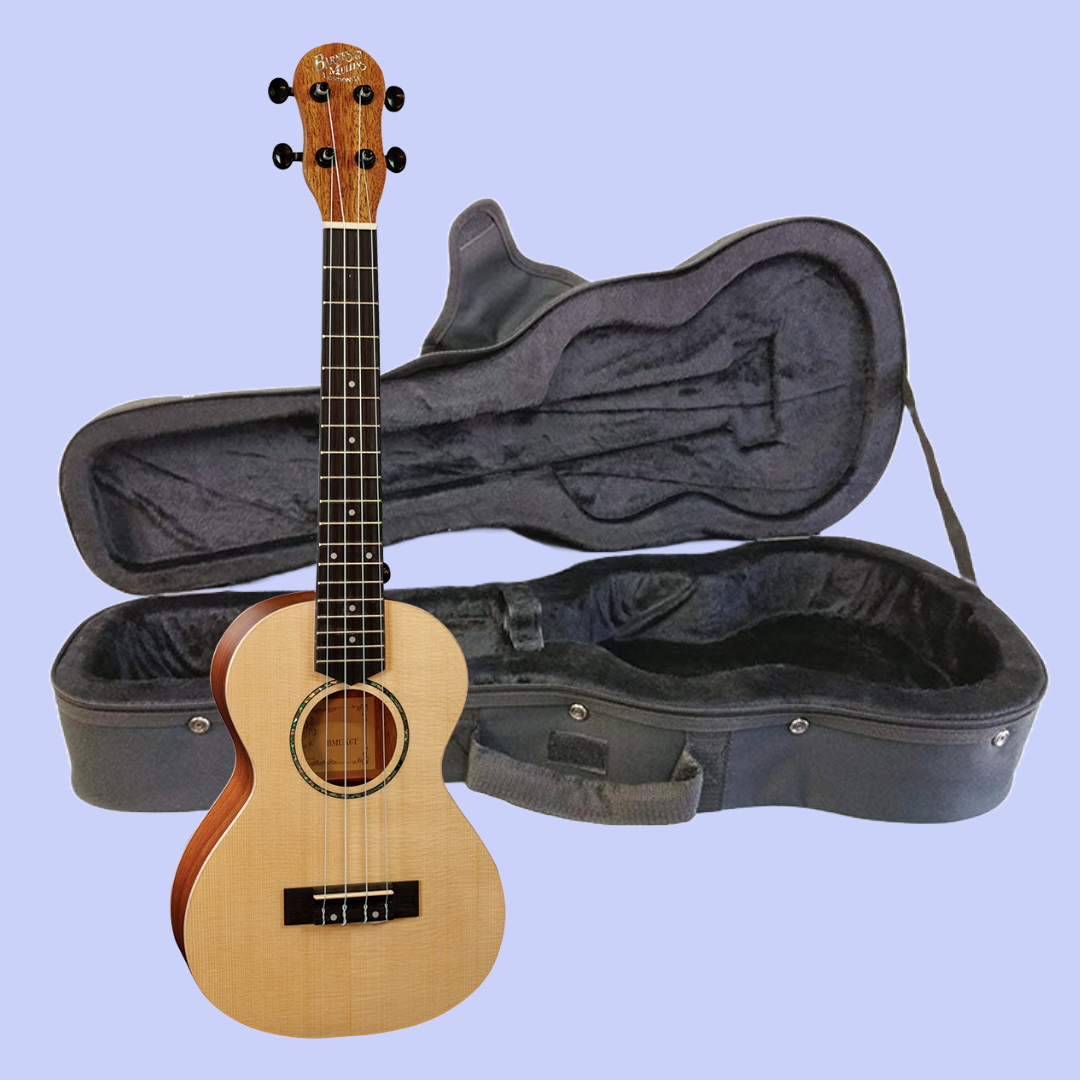 Barnes & Mullins BMUK6T Solid Top Tenor Spruce/Mahogany Ukulele with Premium Wooden Case