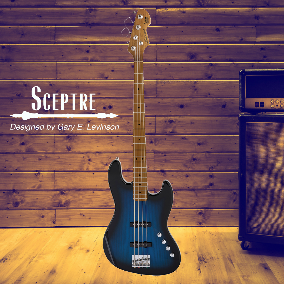 Sceptre DeSoto Deluxe Bass Guitar - Double Cutaway See Thru Ocean Blue