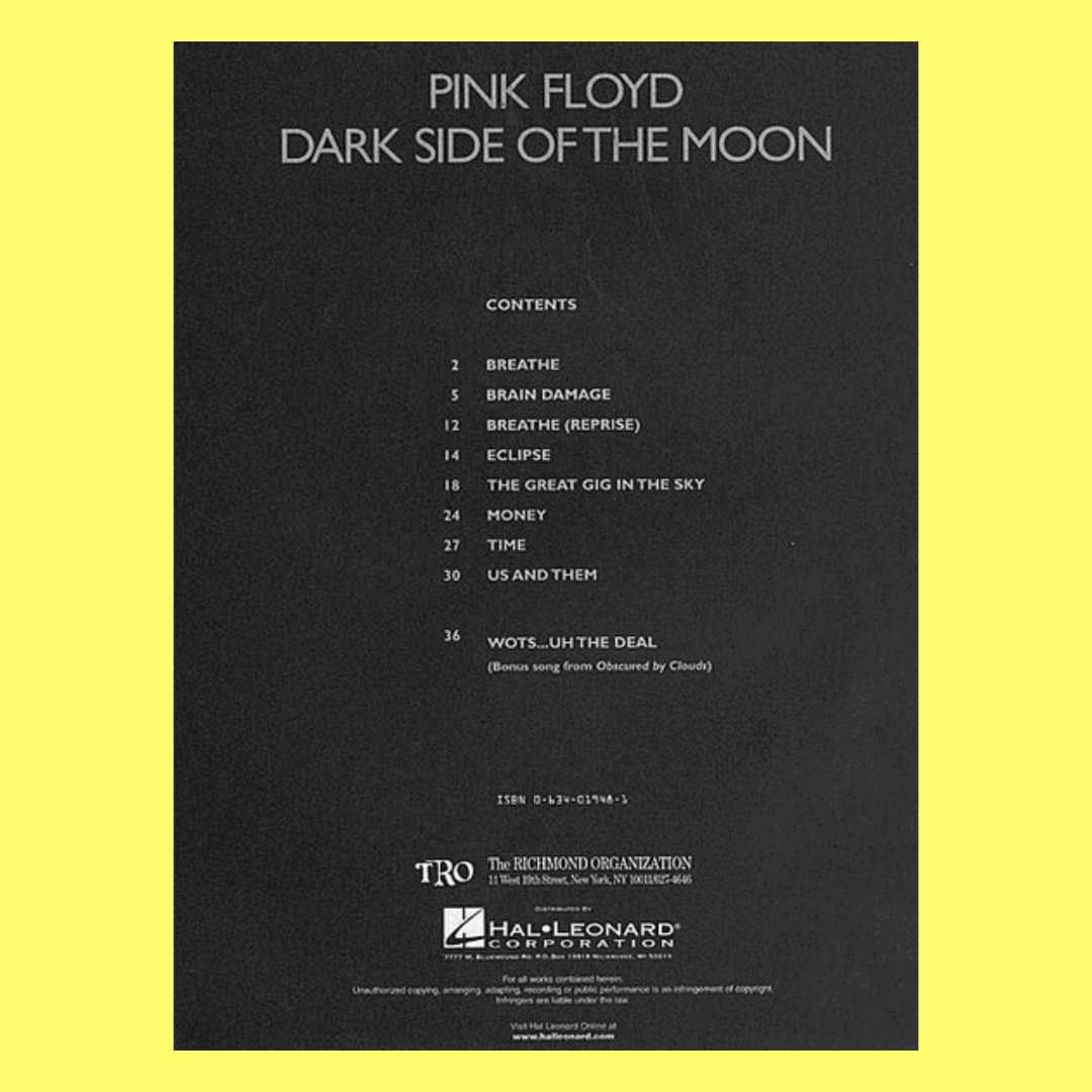 Pink Floyd - Dark Side Of The Moon PVG Songbook