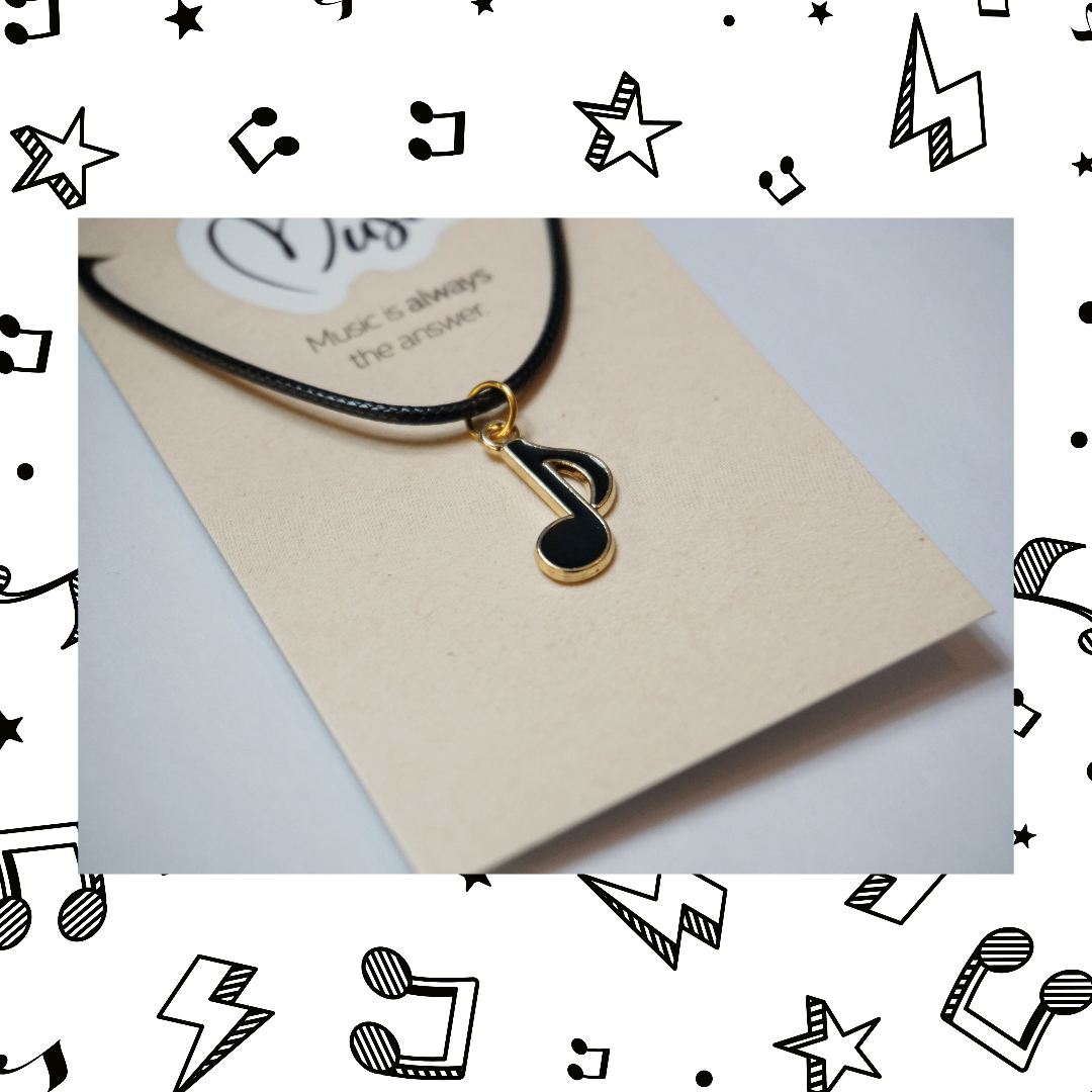 Music is Always The Answer Necklace - Quaver Note (Black)