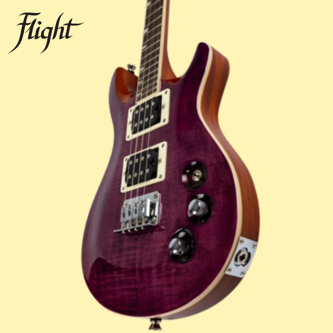 Flight Vanguard - Solid Body Electric Ukulele Transparent Purple with Padded Gig Bag