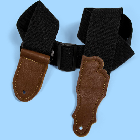 Franklin 2" Black Cotton Guitar Strap with Pebbled Caramel Glove Leather Ends