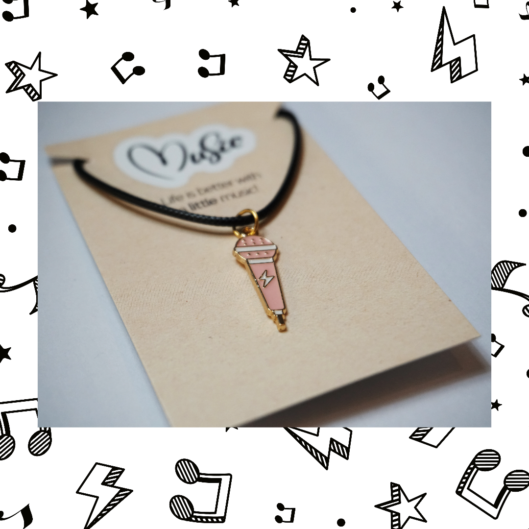 Music is Always The Answer Necklace - Microphone (Black Cord)