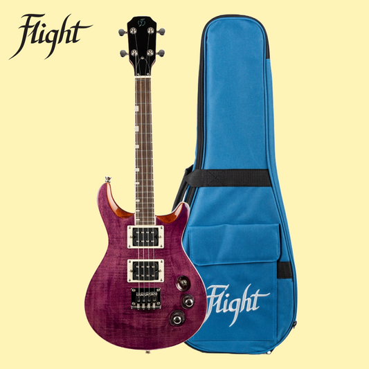 Flight Vanguard - Solid Body Electric Ukulele Transparent Purple with Padded Gig Bag