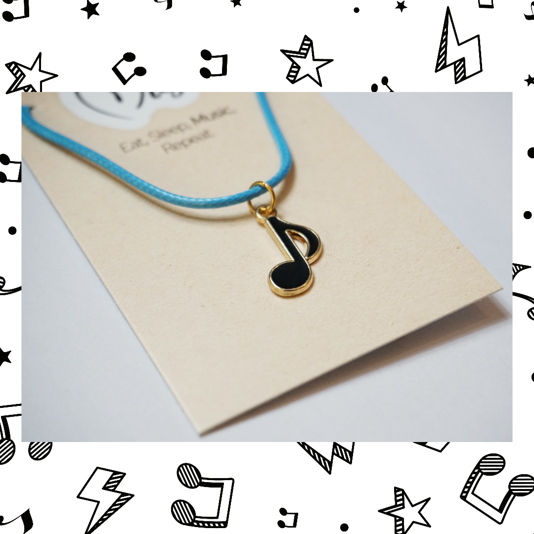 Eat. Sleep. Music. Repeat. Necklace - Quaver Note (Blue Cord)