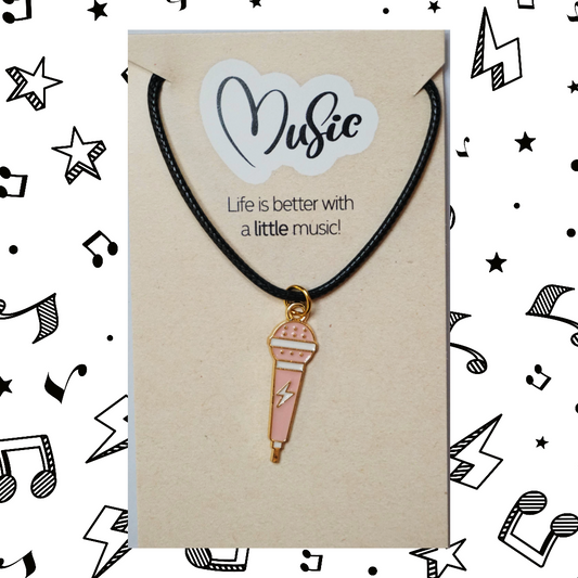 Music is Always The Answer Necklace - Microphone (Black Cord)