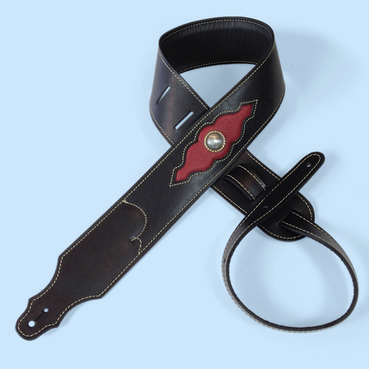 Franklin 2.5" Sculpted Ball Padded Black Leather Guitar Strap