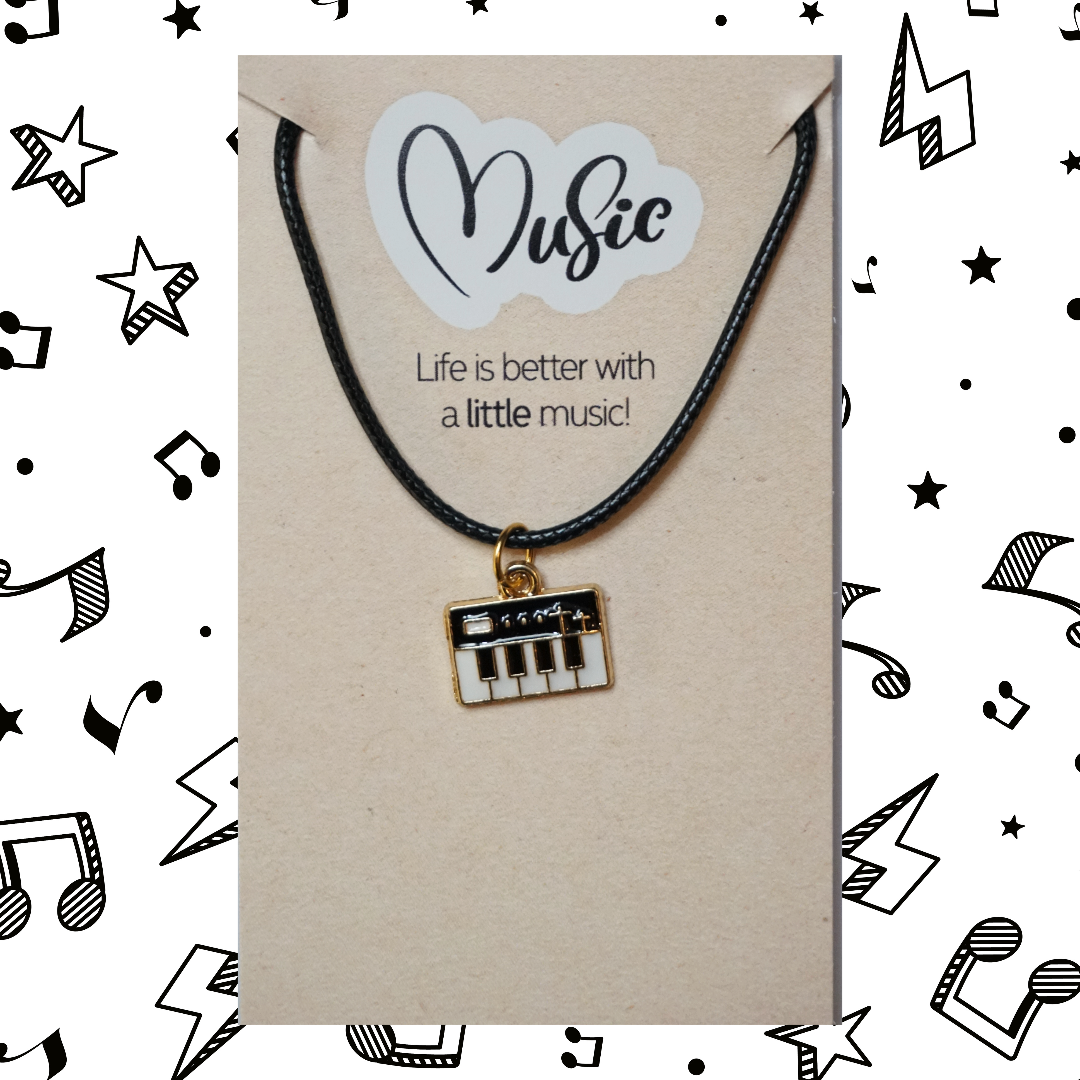 Life is Better With A Little Music Necklace - Piano/Keyboard (Black)