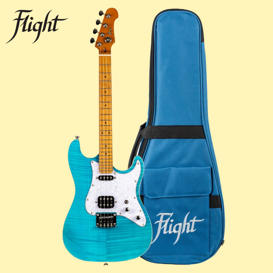 Flight Pathfinder Blue Solid Body Electric Baritone Ukulele with Bag
