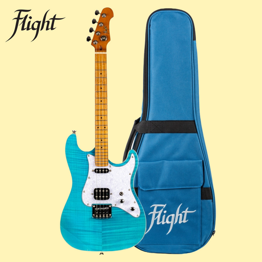 New Release - Flight Pathfinder Blue Solid Body Electric Baritone Ukulele with Bag