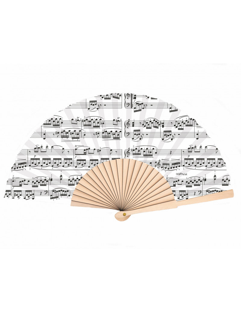 Hand Held Fan White with Black Manuscript Design