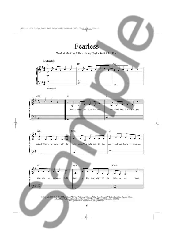 It's Easy To Play Taylor Swift Fearless PVG Songbook