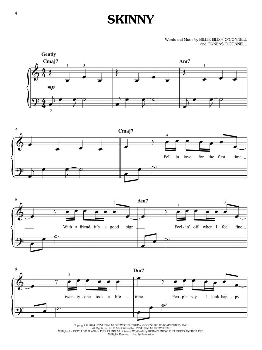 Billie Eilish - Hit Me Hard and Soft Easy Piano Book