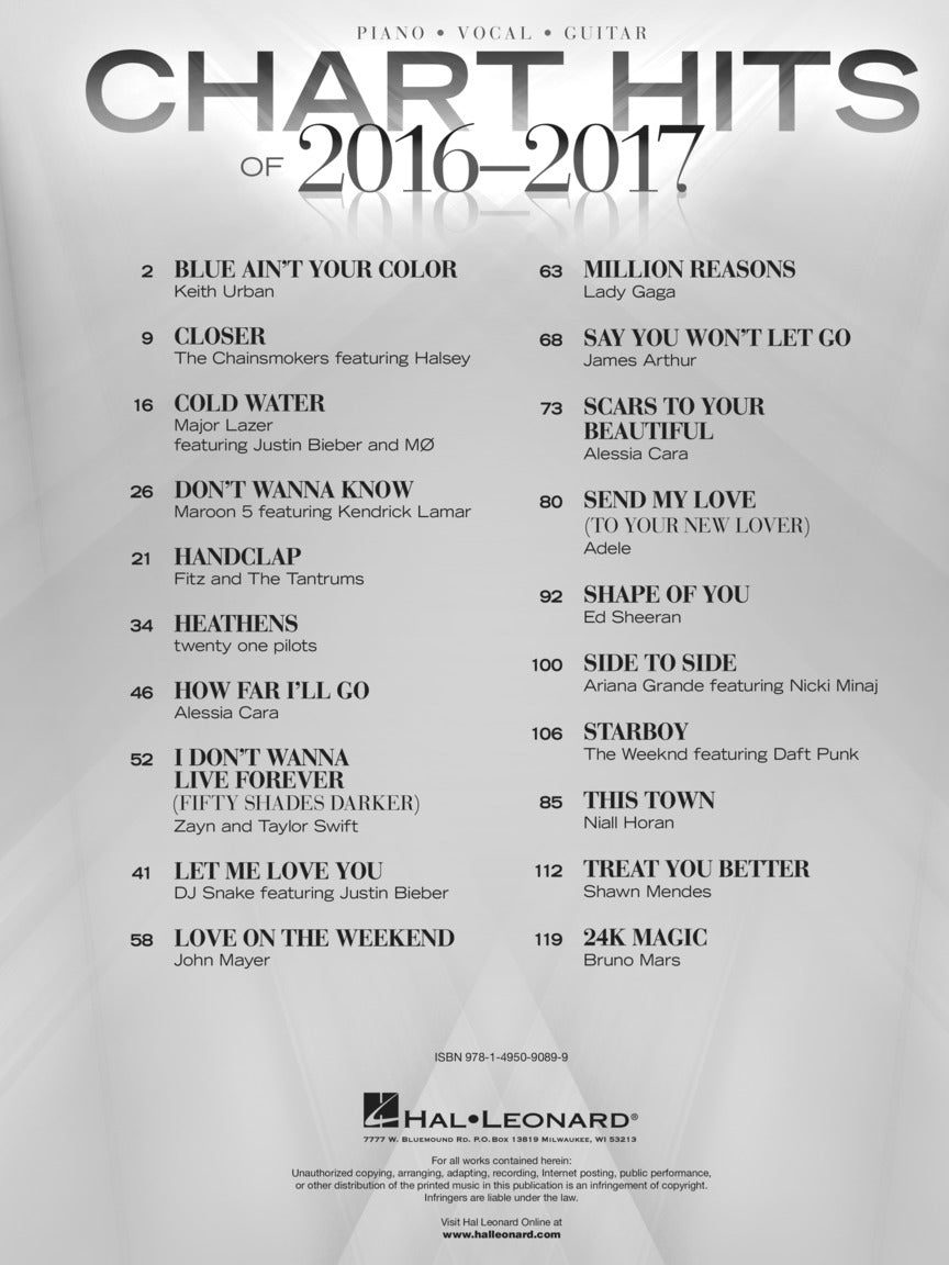 2016-2017年流行歌曲精选集(钢琴、声乐、吉他谱)