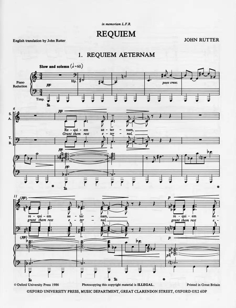 John Rutter - Requiem SATB Vocal Score Book