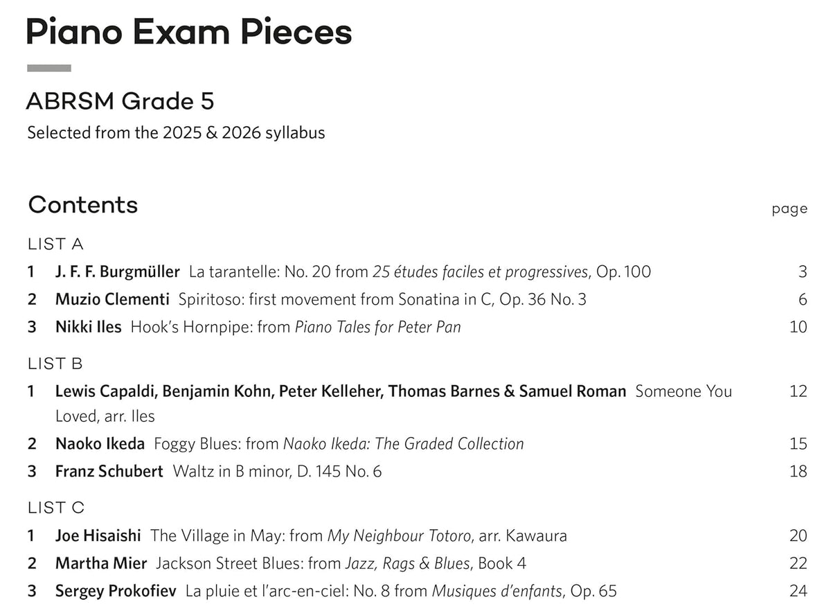ABRSM Piano Exam Pieces - Grade 5 (2025-2026)