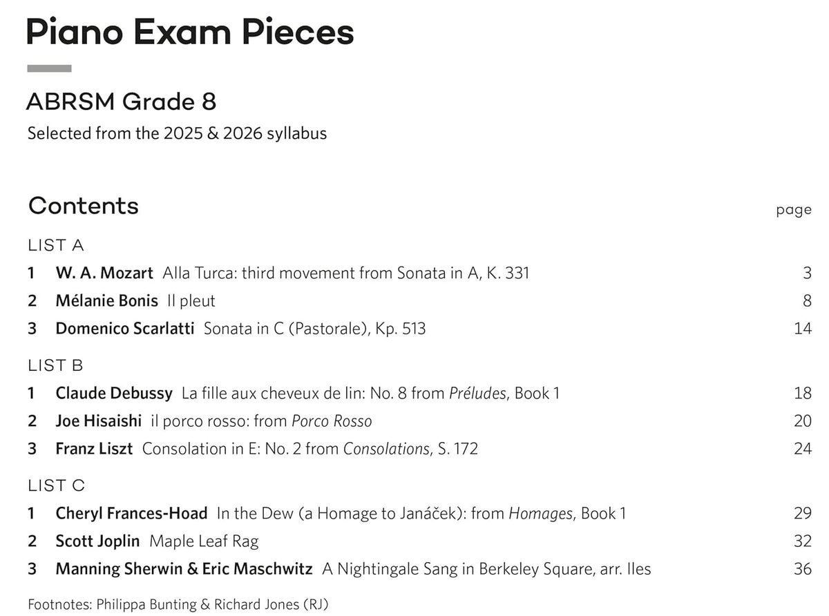 ABRSM Piano Exam Pieces - Grade 8 (2025-2026)