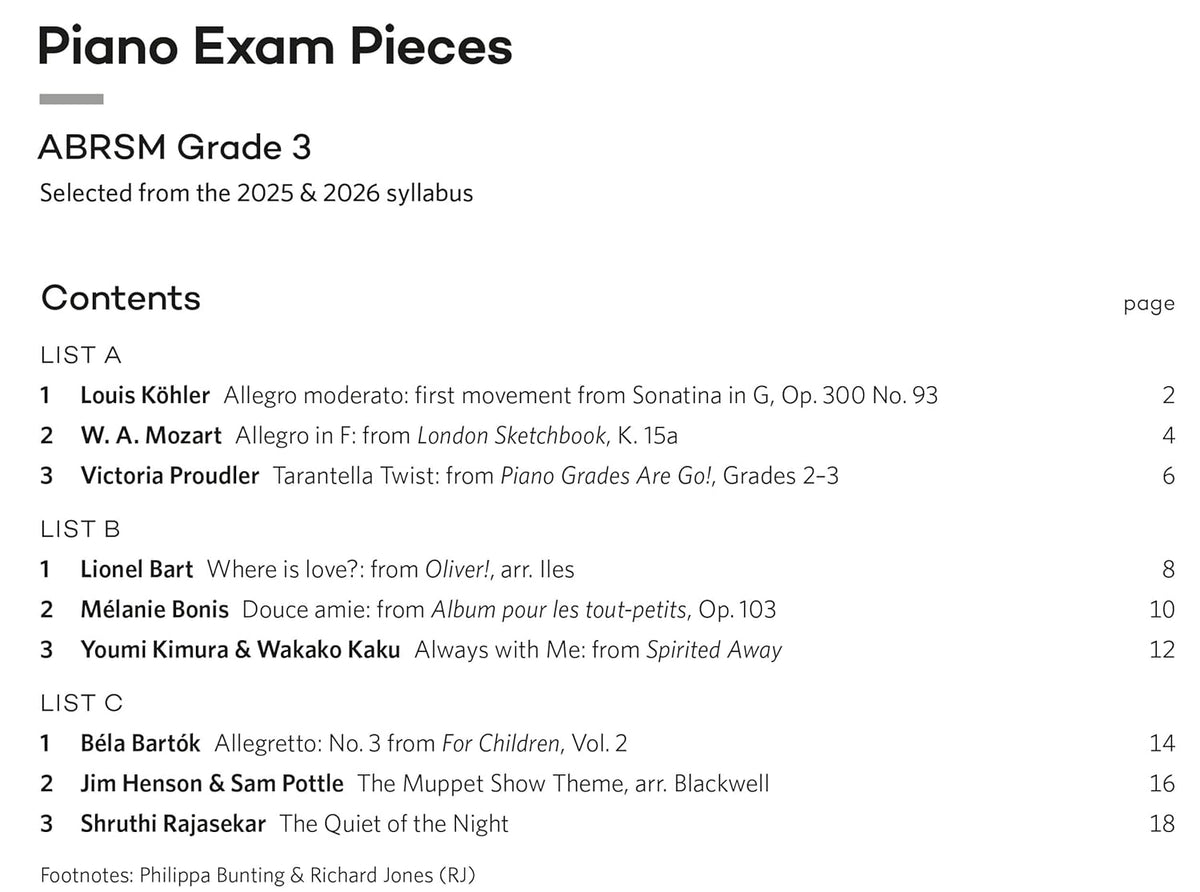 ABRSM Piano Exam Pieces - Grade 3 Book (2025-2026)