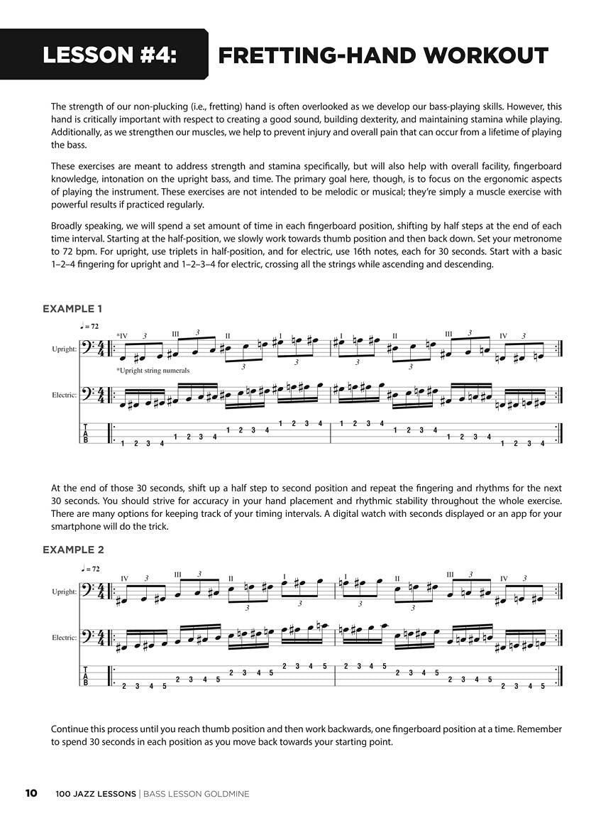 100 Jazz Lessons For Bass Goldmine Series Book