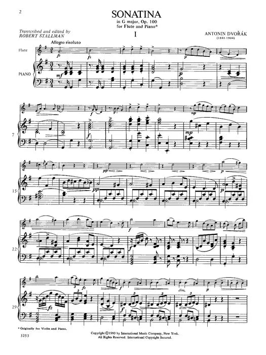 安东宁·德沃扎克 - G大调小奏鸣曲 Op. 100(长笛与钢琴伴奏谱)
