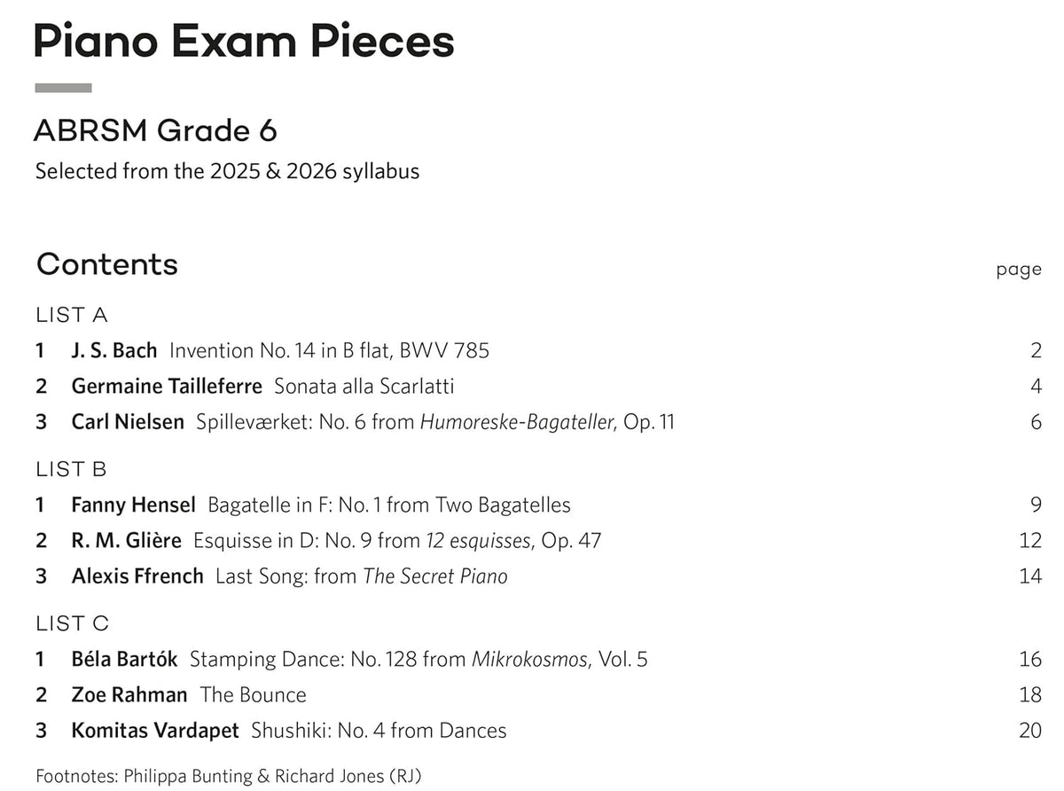 ABRSM Piano Exam Pieces - Grade 6 Book (2025-2026)
