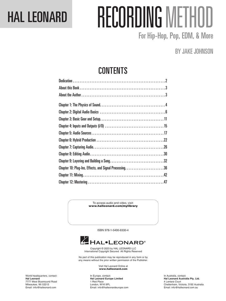Hal Leonard Recording Method For Hip-Hop, Pop, EDM & More Book/Olm