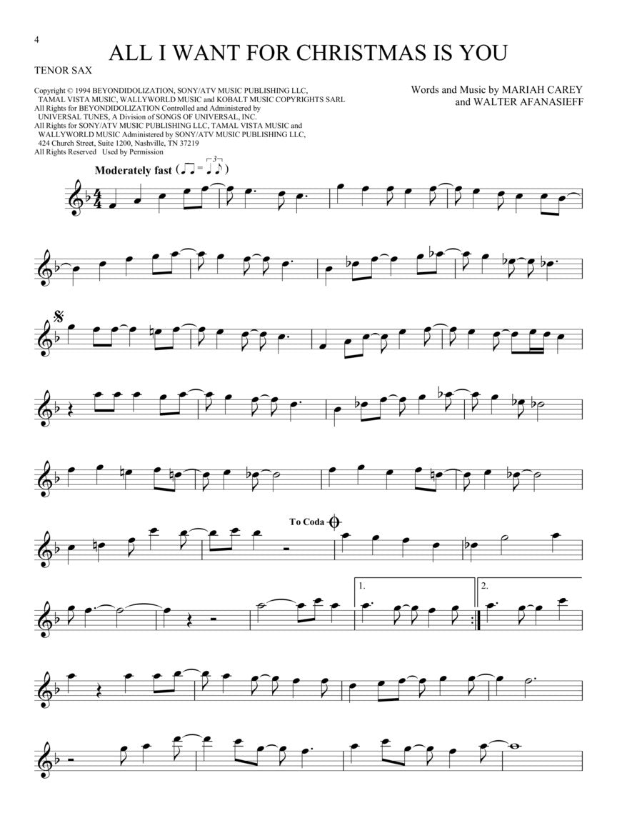 101 Christmas Songs For Tenor Saxophone Book