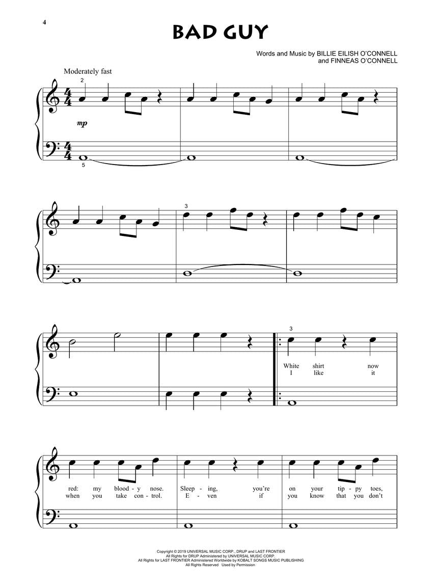 Billie Eilish For Beginning Piano Solo Songbook