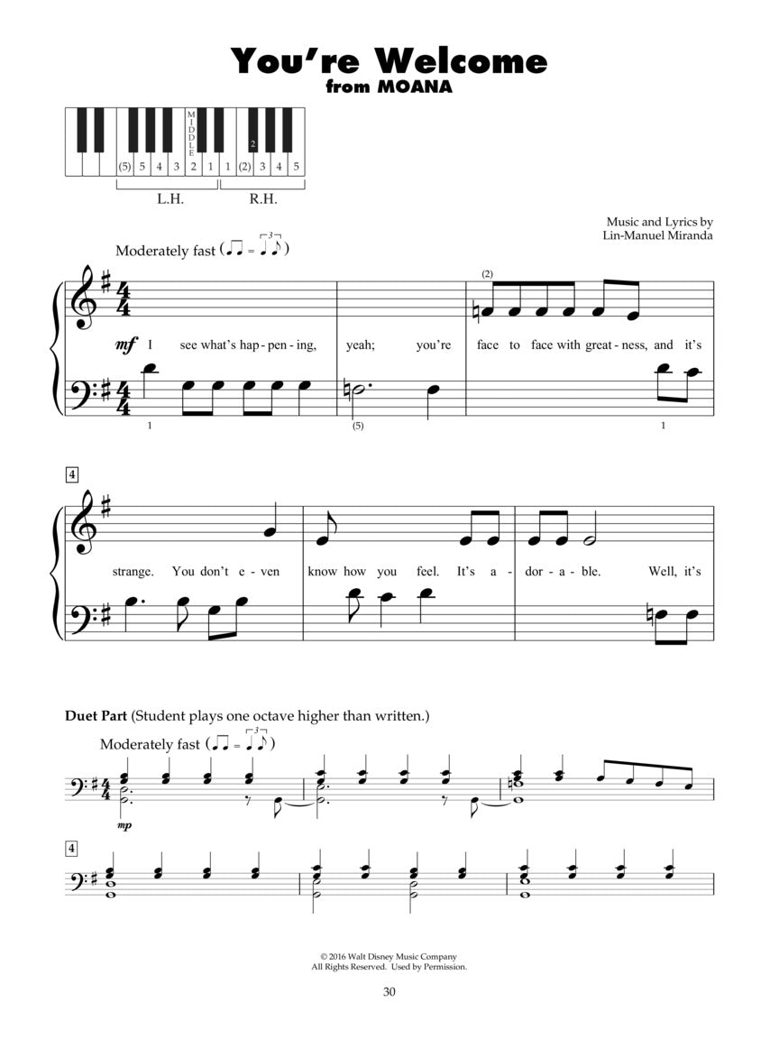 Disney Latest Movie Hits - 5 Finger Piano Book with Lyrics