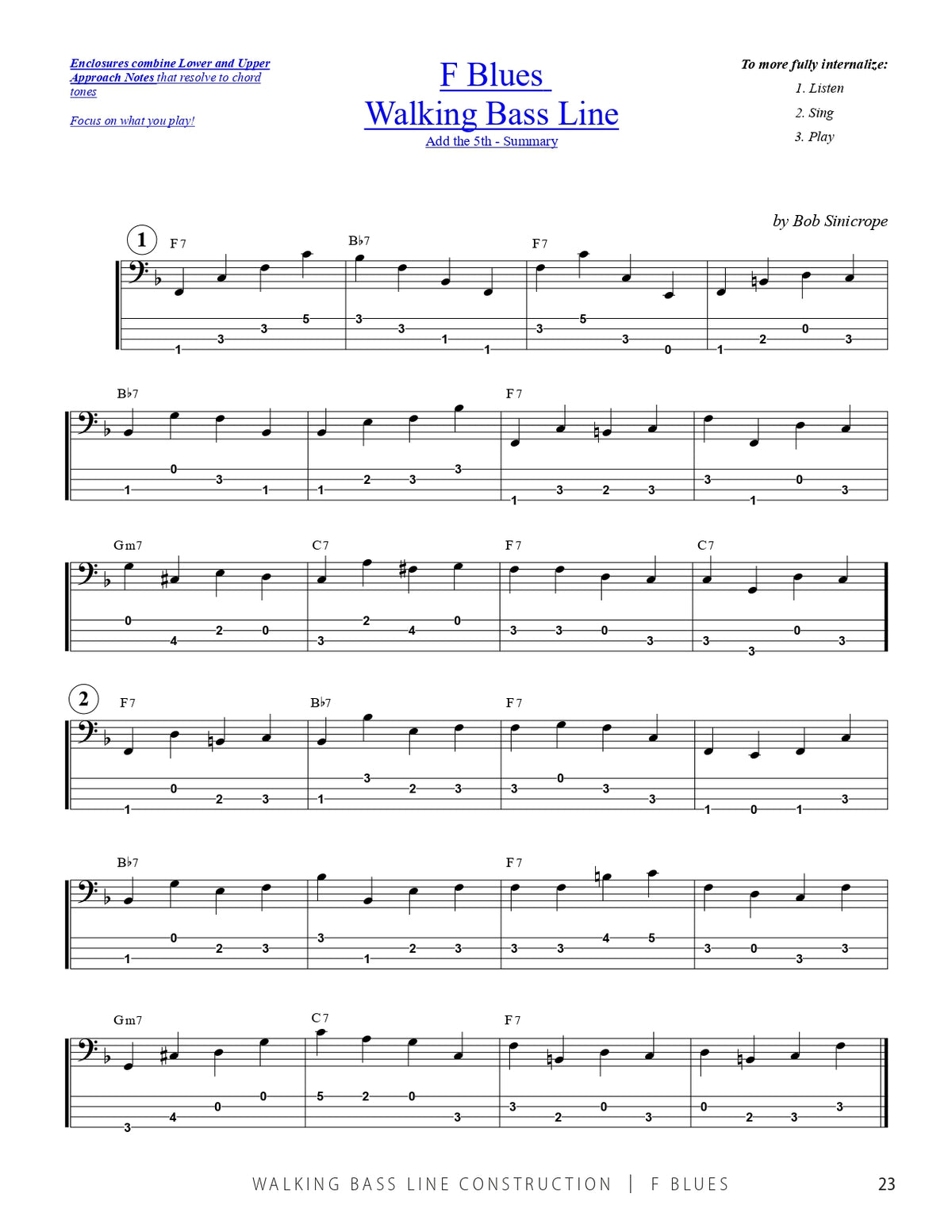 Bob Sinicrope: Walking Bass Line Construction - F Blues Book