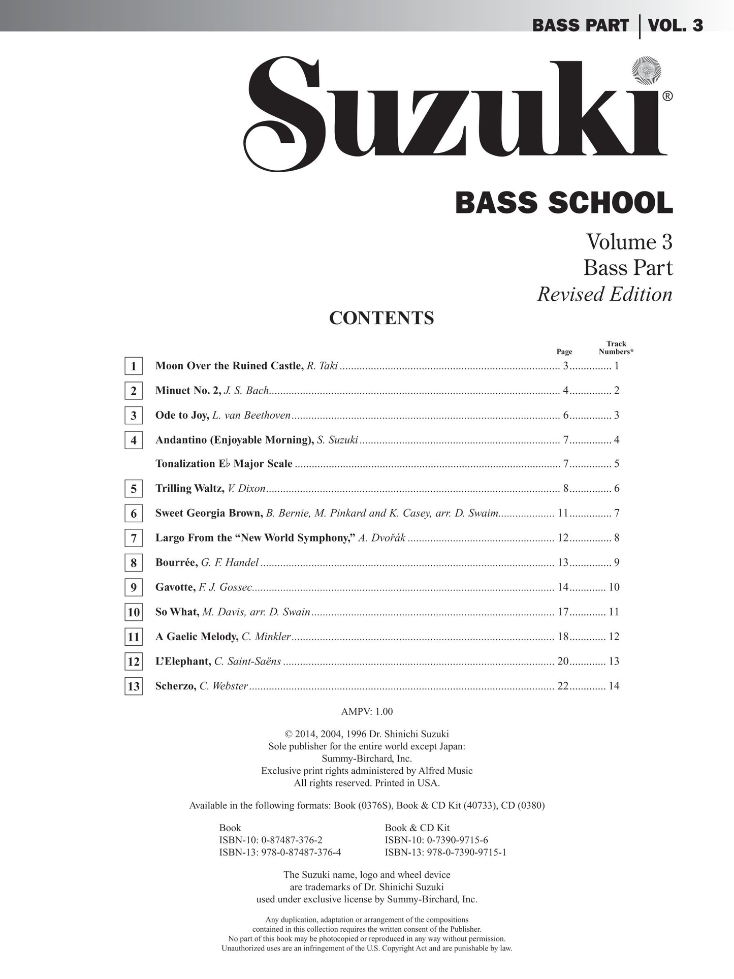 Suzuki Bass School - Volume 3 Double Bass Part Book