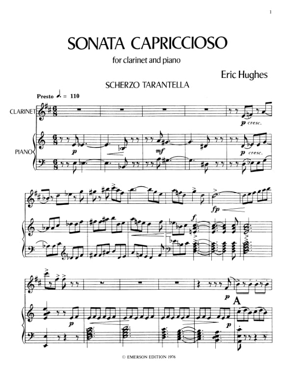 埃里克·休斯 - 单簧管与钢琴伴奏随想奏鸣曲乐谱集
