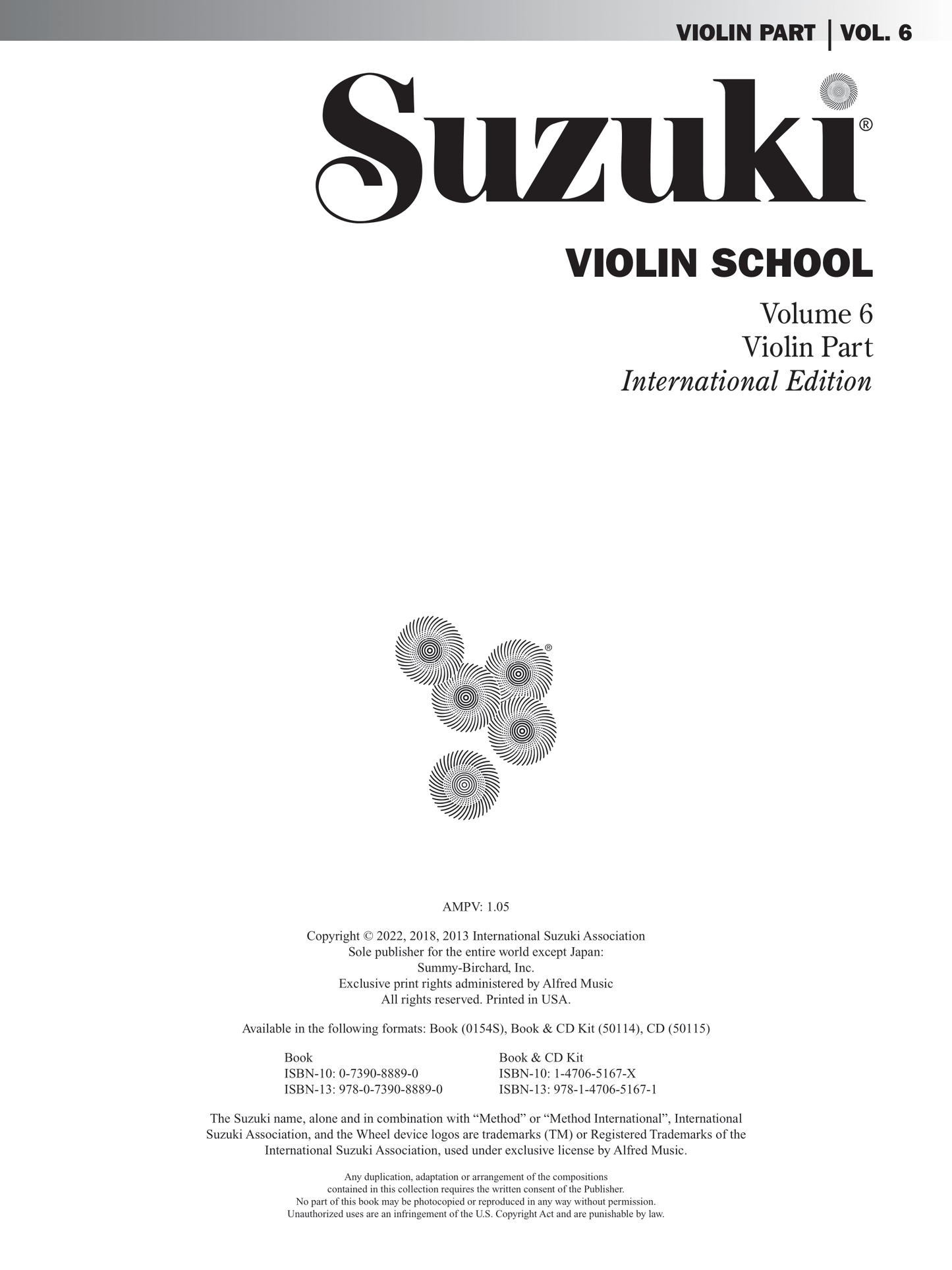 Suzuki Violin School - Volume 6 Violin Part Book/Cd