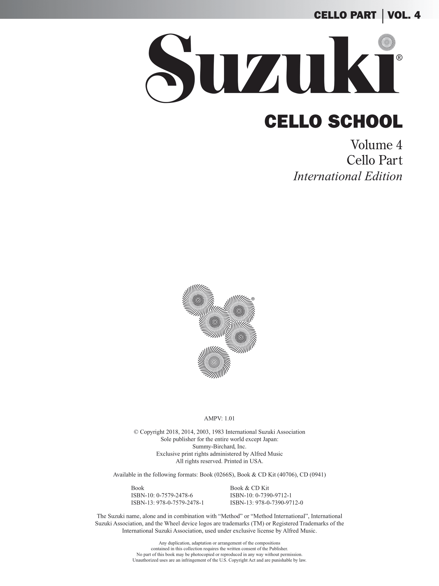 Suzuki Cello School - Volume 4 Cello Part Book (Revised Edition)