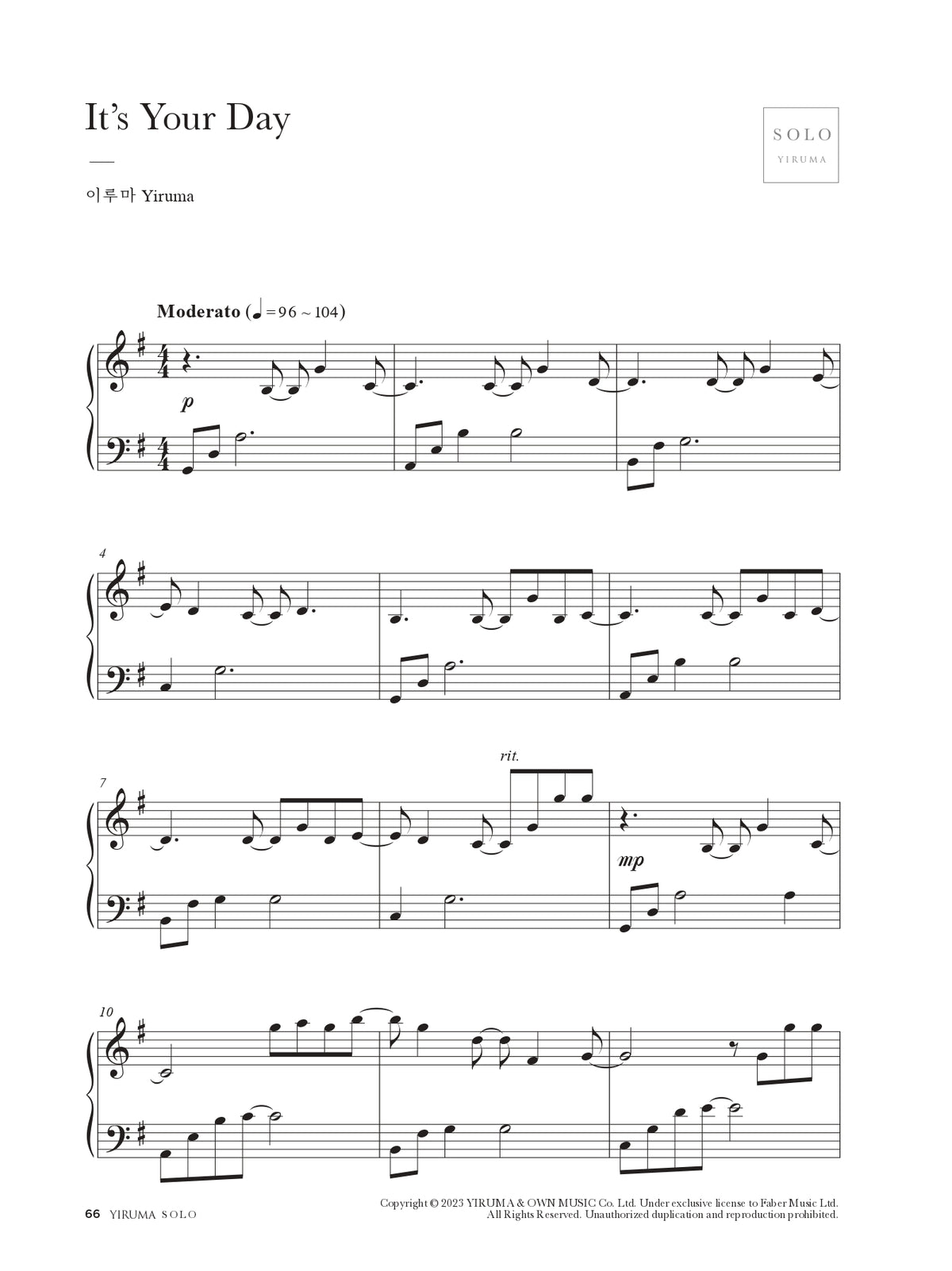 Faber Music - Yiruma Solo Easy Piano Book