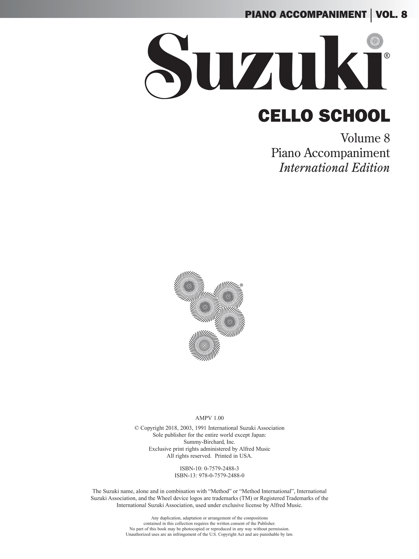 Suzuki Cello School - Volume 8 Piano Accompaniment Book