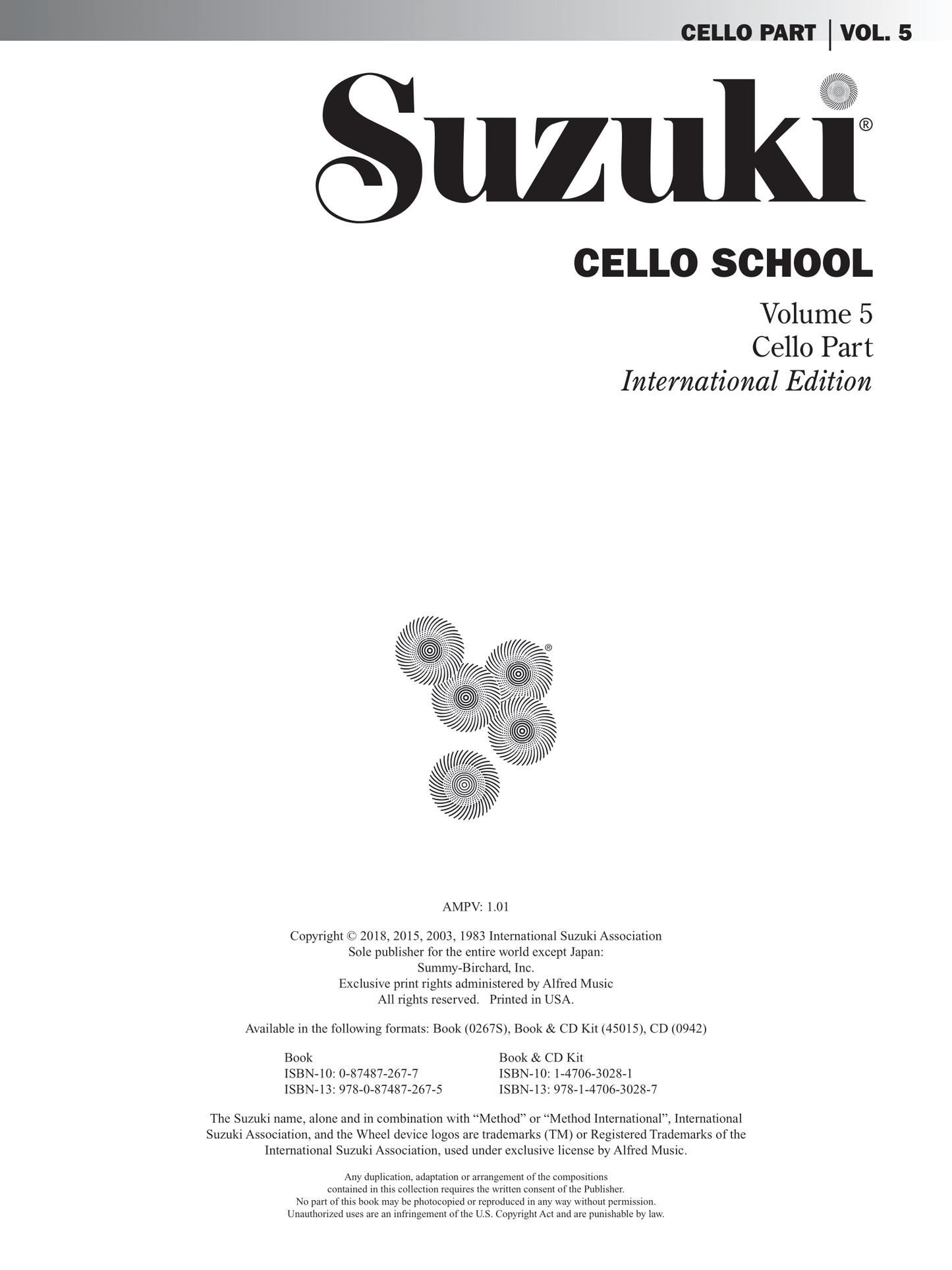 Suzuki Cello School - Volume 5 Cello Part Book (Revised Edition)