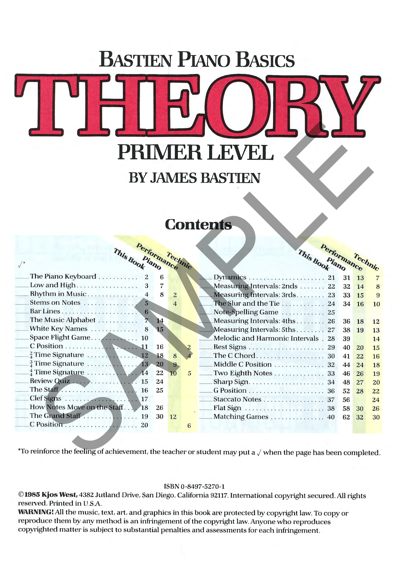 Bastien Piano Basics - Theory Primer Level Book